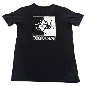Roberto Cavalli Black White Snake Graphic T-Shirt Men's Size XL Slim‎